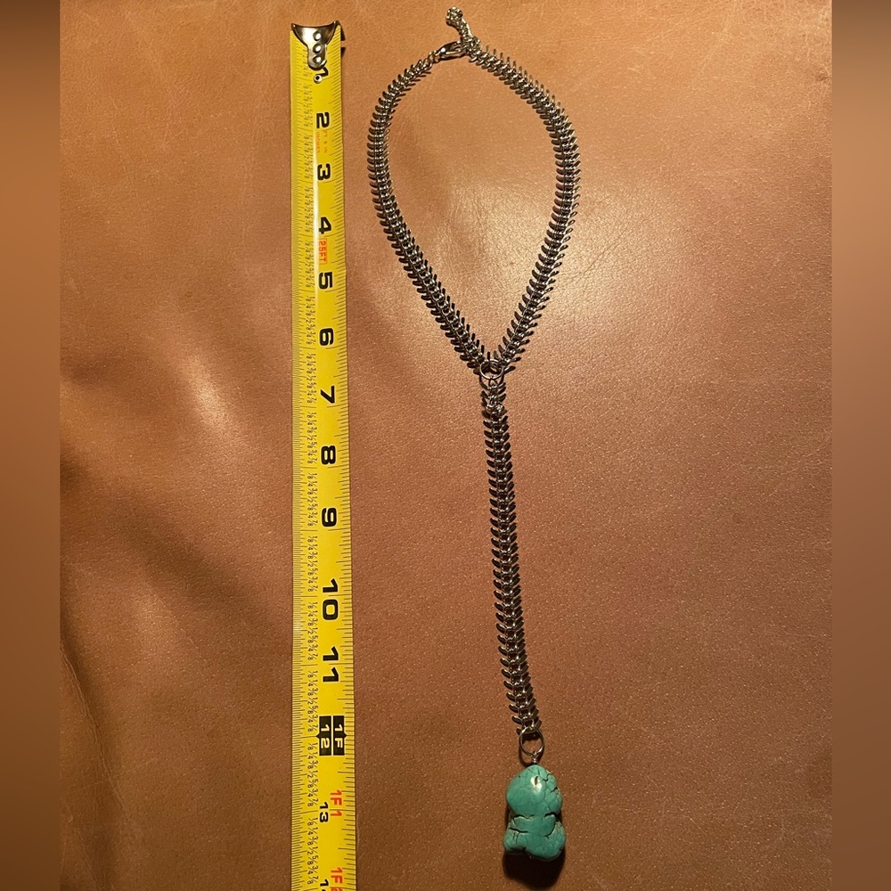 Turquoise vertebrae backbone lariat necklace silver blue Y necklace - Picture 7 of 7